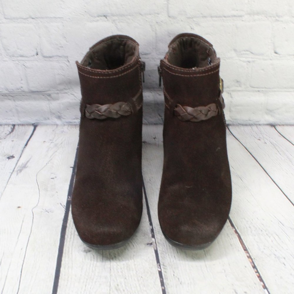 Clarks Brown Suede Braided Strap Side Zip Ankle Booties Size 9 M - Picture 5 of 9